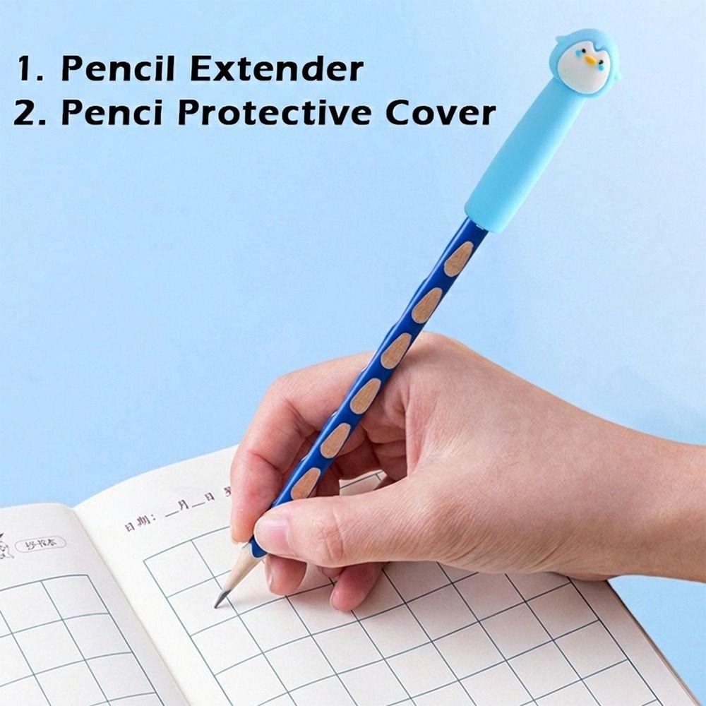 6pcs/12pcs Penguin Shape Pencil Extender Soft Rubber Pen Cap Cartoon Pencil Nib Protector  Children