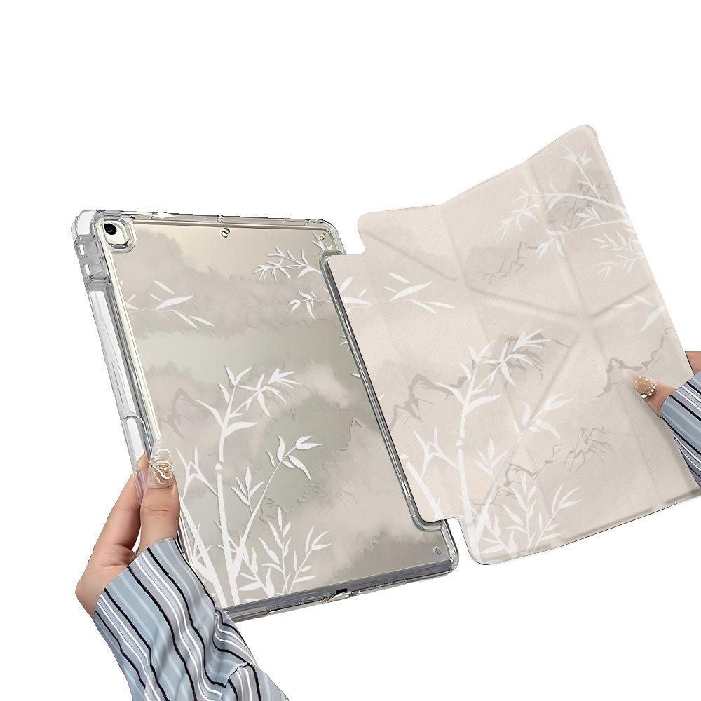Белый и зеленый бамбуковый лес подходит для Y-сложения чехла для Apple iPad 11, плоского чехла для Air 7/6, защитного чехла Pro, противоударного 5/4 с держателем для стилуса