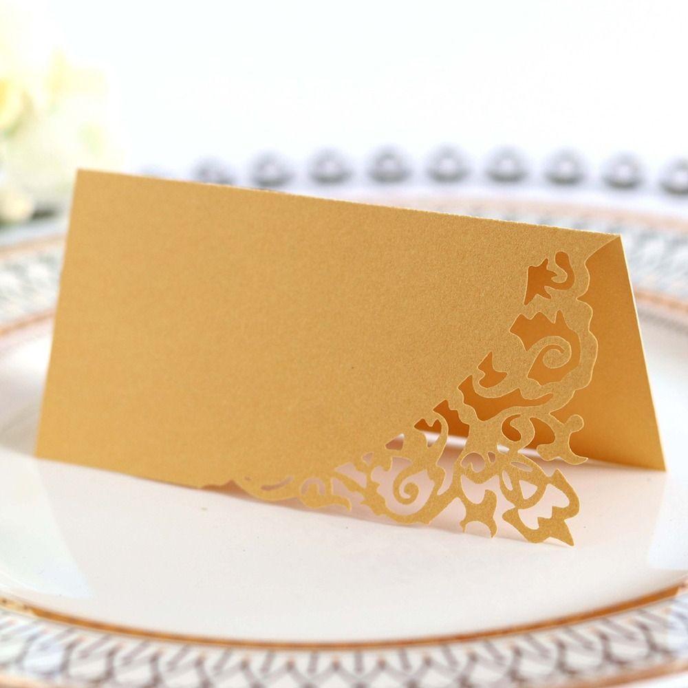 10 шт. Свадебные настольные карточки с лазерной резкой, пустые бумажные карточки с номером и именем, складные, элегантные карточки с номером места, для банкетных столов