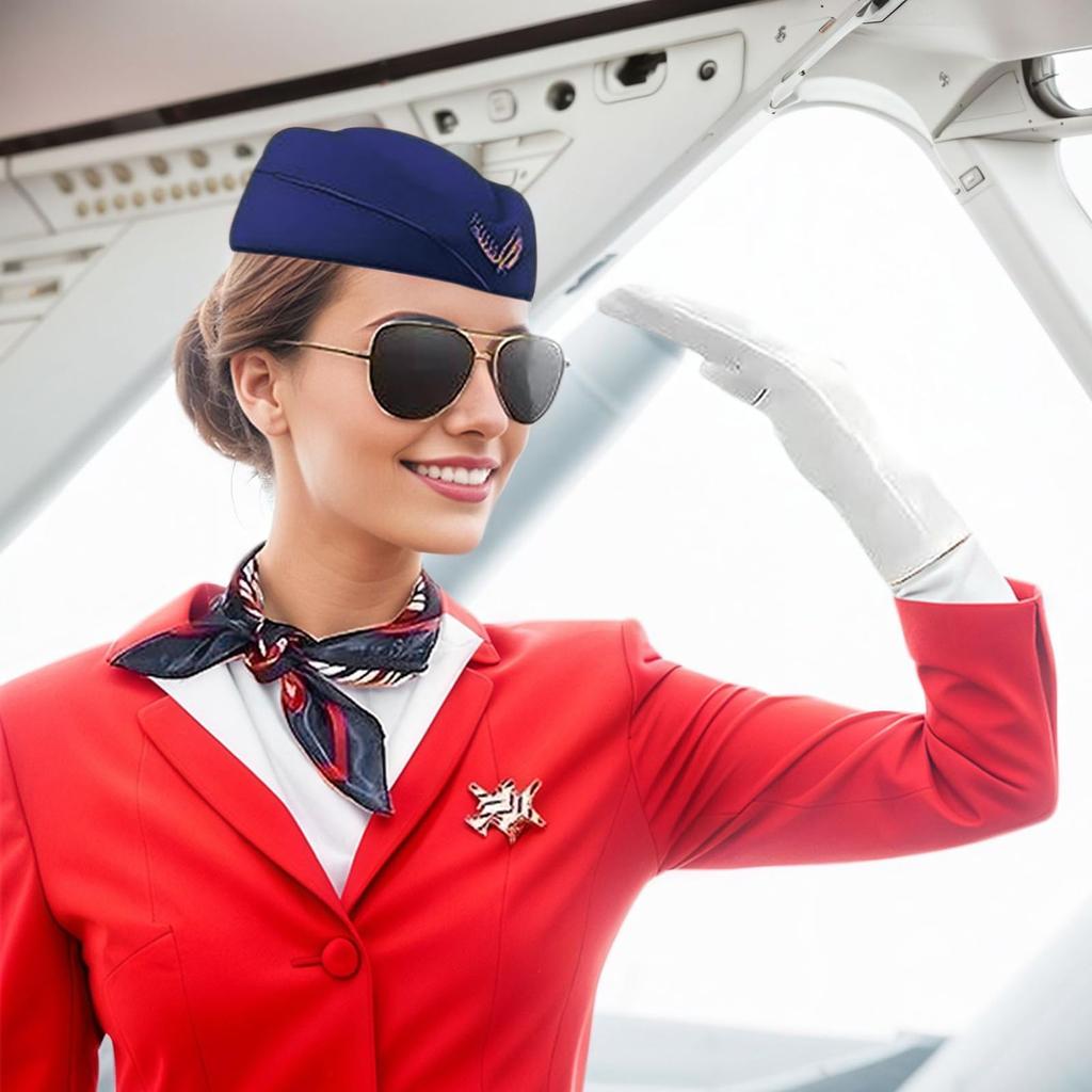 [FakeFace] Косплей стюардессы, набор из 4 предметов: Берет, Шарф, Значок, Перчатки. Костюм для косплея на вечеринки, Женская форма, Стюардесса, Аутентичный маскарад
