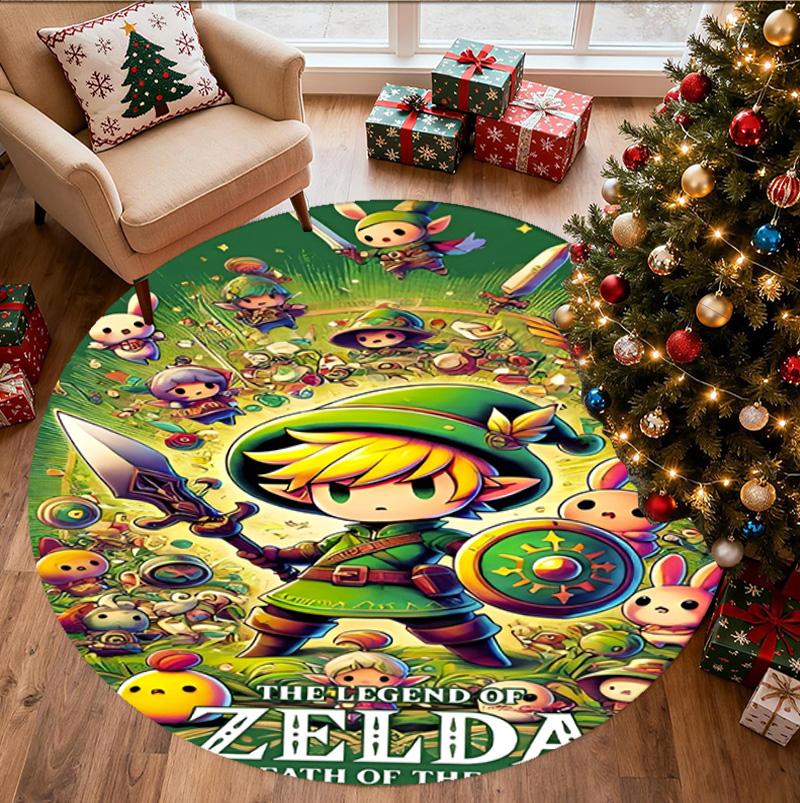 The Legend of Zelda Pattern Round Rug, Indoor/Outdoor Mat, for Picnic, Gameroom, Bedroom, Office, Living Room, Home Decor Carpet, Birthday Gift