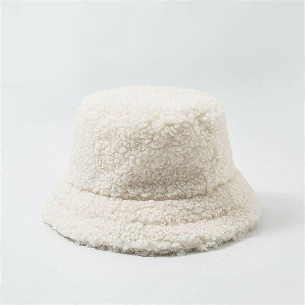 Outdoor Warm Lamb Wool Soft Fisherman Cap Bucket Hat Sun Cap Panama Hat