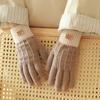 1 Pair Women Winter Gloves Jacquard Thickened Plush Knitted Five Fingers Touch Screen Unisex Anti-slip Cold Weather Driving Skiing Skating Gloves EMA
