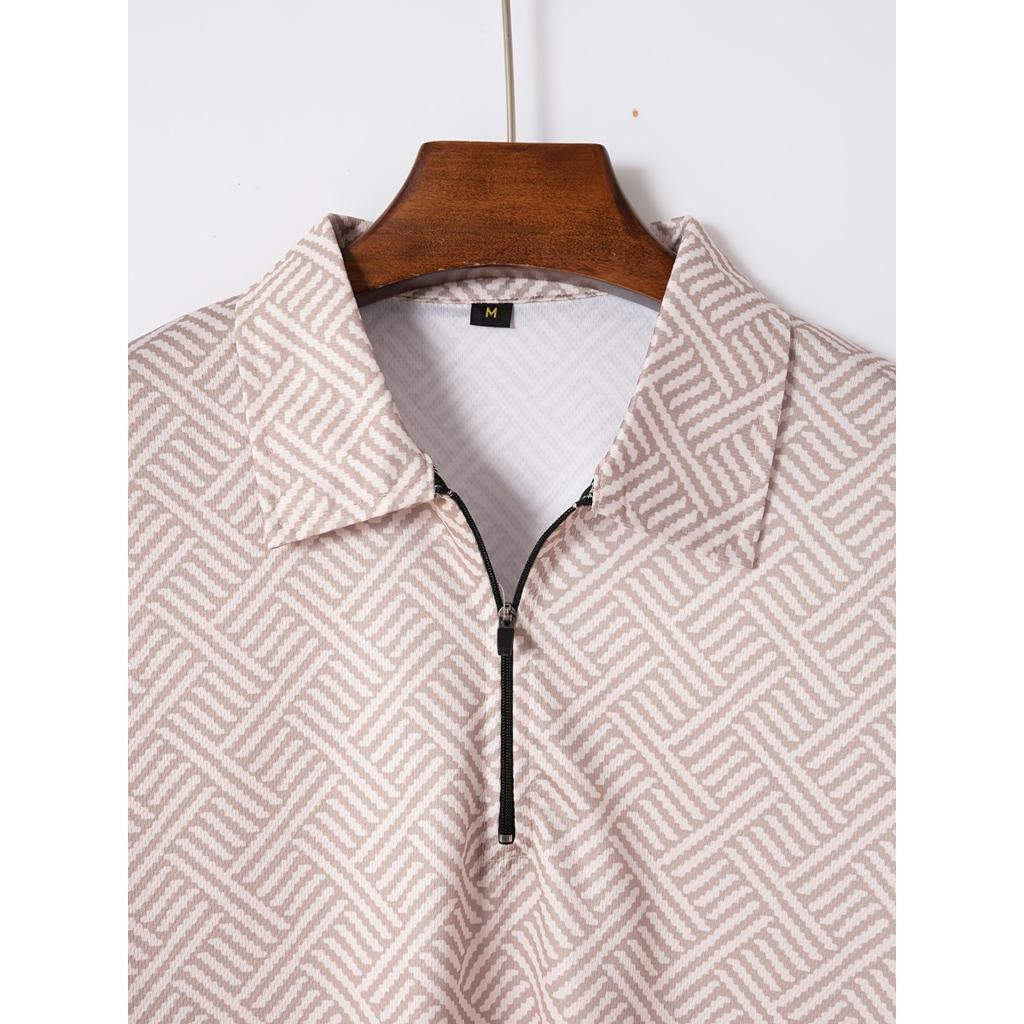 Мужской повседневный костюм с тропическим принтом - черная рубашка с коротким рукавом на молнии и белые шорты с карманами, полиэстер, машинная стирка