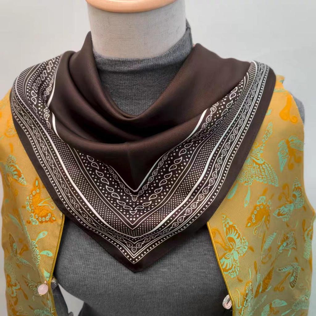 Wear A Triangular Scarf, Headscarf, Twill Silk Scarf, Shawl, Retro Literary Cashew Print Silk Scarf, Women'S Waist Seal Decoration