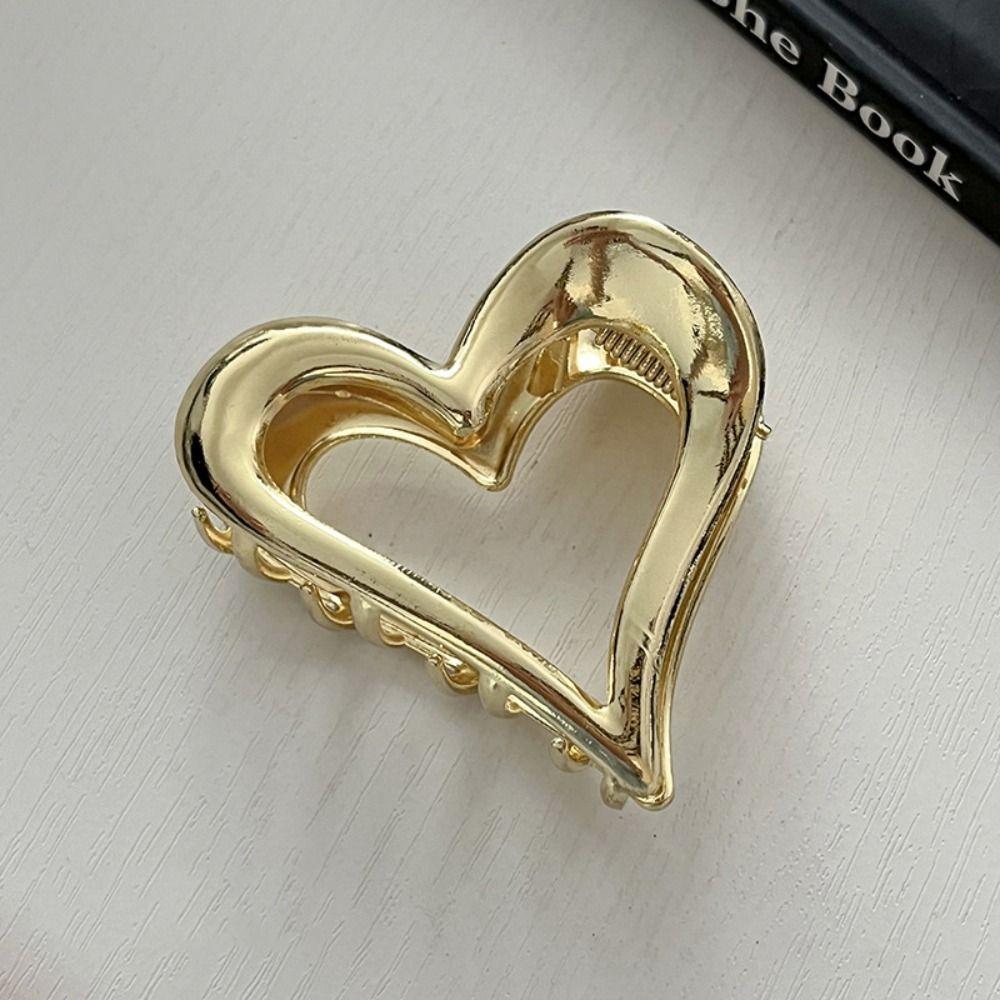 Hollow Love Heart Metal Hair Claw Y2k Geometric Shark Clip Sweet Ponytail Claw Clip Girl