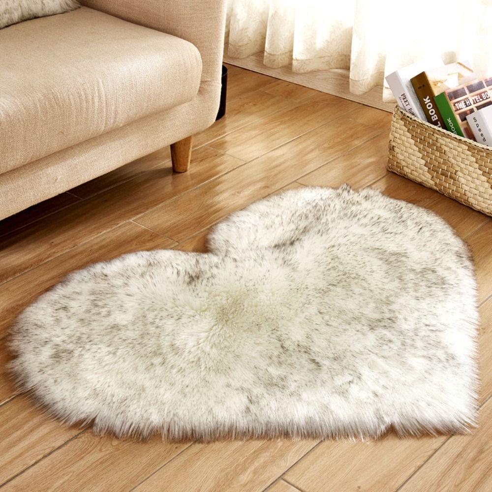 Bedroom Decorative Faux Wool Heart Shaped Carpet Chair Cover Floor Mats Sofa Cushion Seat Pad