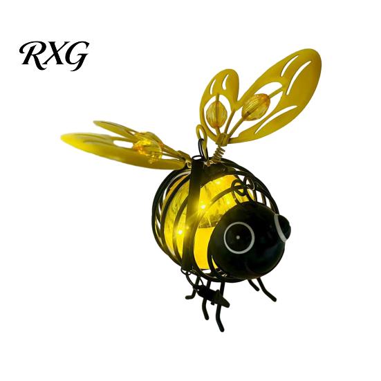 Bright Outdoor Bee Path Lights Solar Powered Hanging Lights, Metal Bouncy Spring Ornaments, Waterproof Decor IP65 Fairy for Backyard Patio Playful