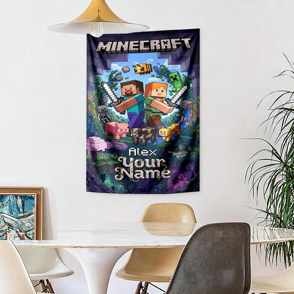 Minecraft Индивидуальный Декор Стены С Вашим Именем Гобелен Искусство Для Памяти Питомца День Рождения Свадебная Вечеринка Фон Семейный Подарок