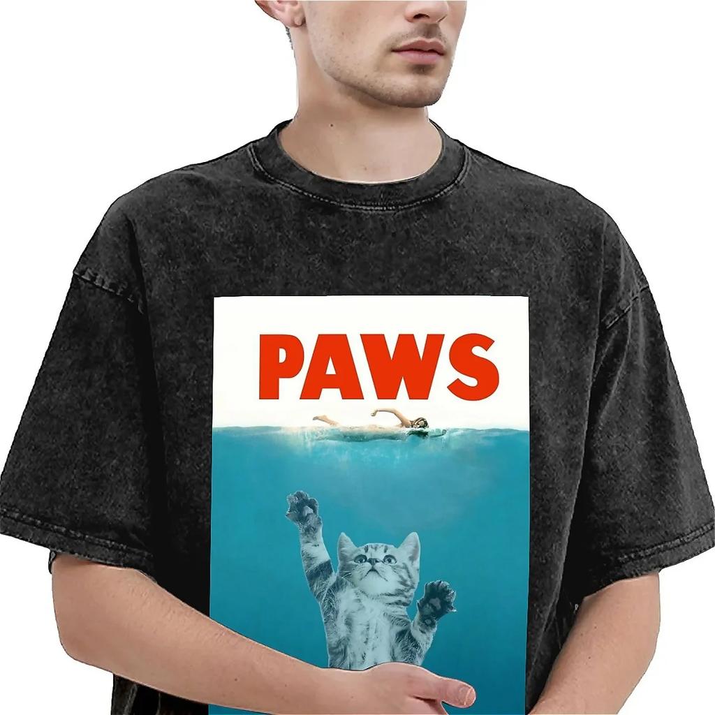 Футболка Paws Funny Parody Летняя футболка Jaws Movie Уличный стиль Футболки Футболка для мужчин женщин с коротким рукавом Топ футболки