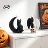 Прочная статуэтка кота из смолы, Хэллоуинская фигурка, Фигурка в шляпе ведьмы/с луной/с тыквой/с луной и черепом для стола, камина, полки, рабочего стола
