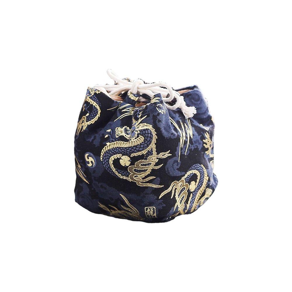 Сумка на шнурке «Цветок дракона» Холщовая сумка для хранения чайного набора Квадратная сумка на запястье с цветком Женская/Для девочек