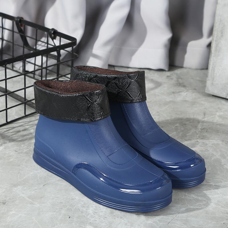 Новые женские резиновые сапоги Водонепроницаемая обувь Нескользящие Низкие Короткие Резиновые Сапоги Водная Обувь Толстая Подошва Утепленные Хлопком Теплые Резиновые Сапоги