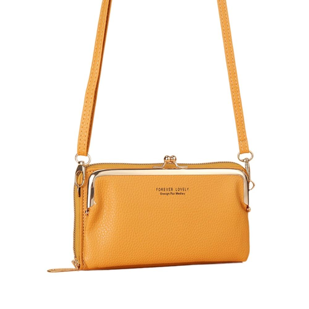 Однотонный кожаный кошелек на молнии для женщин, держатель для карт, модная сумка через плечо для телефона