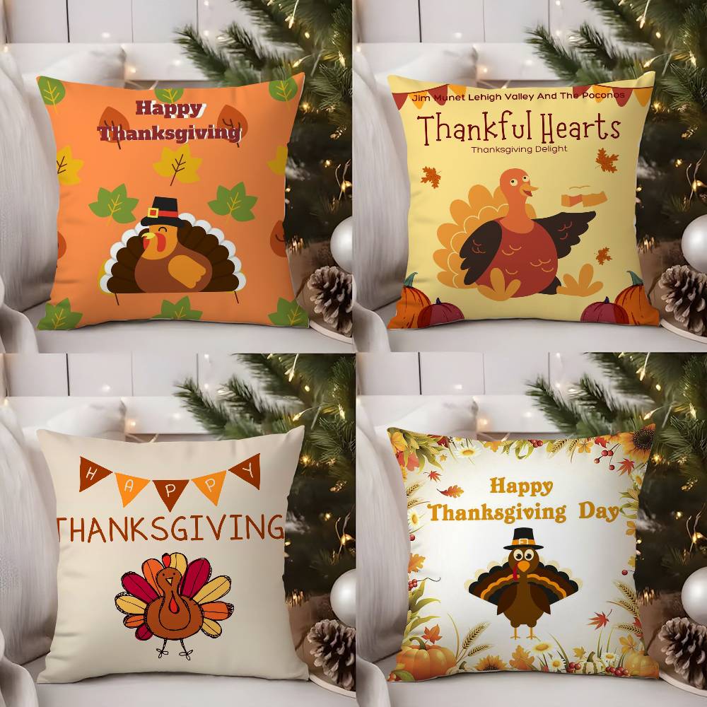 Thanksgiving Cute Turkey Pillow Case Sofa Living Room Bedroom Double-sided Printing Square Cushion Nap Time Cushion Cover