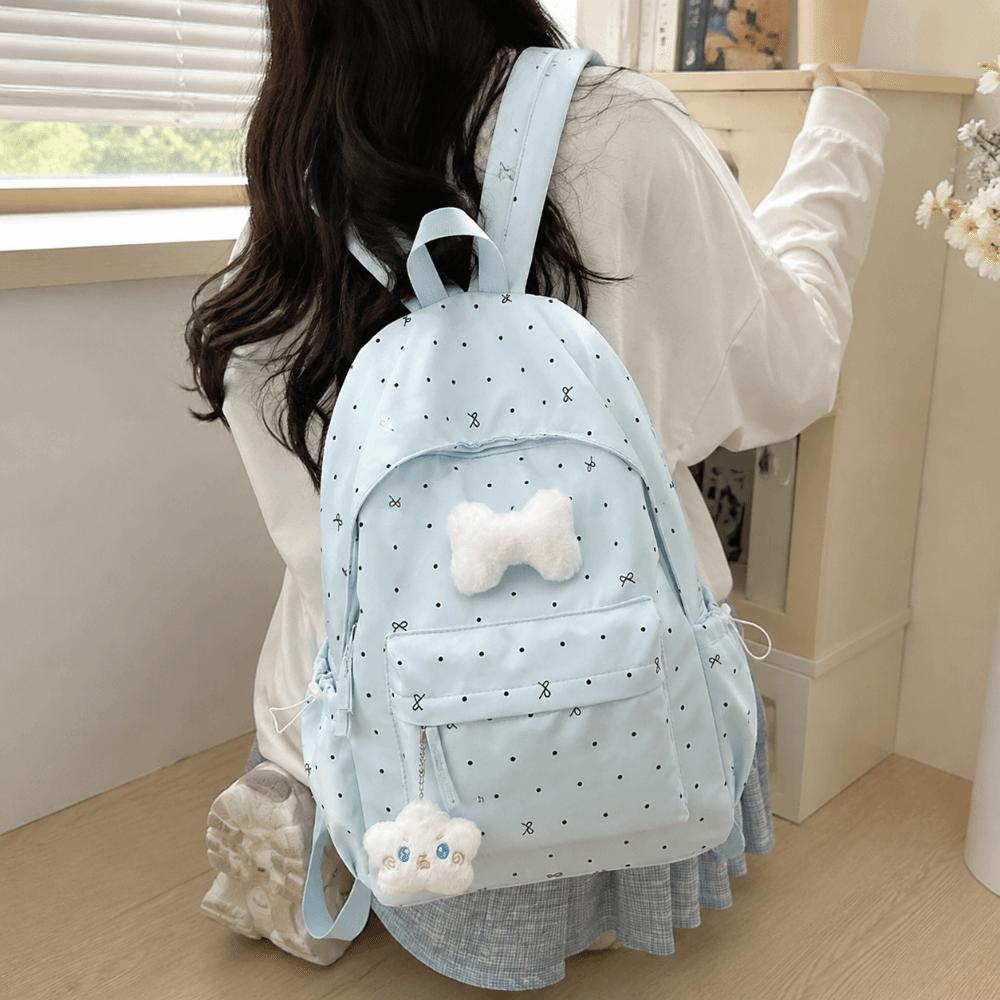 Casual Polka Dot Backpack Lightweight Large Capacity School Bag Cute Students Daypack Gift