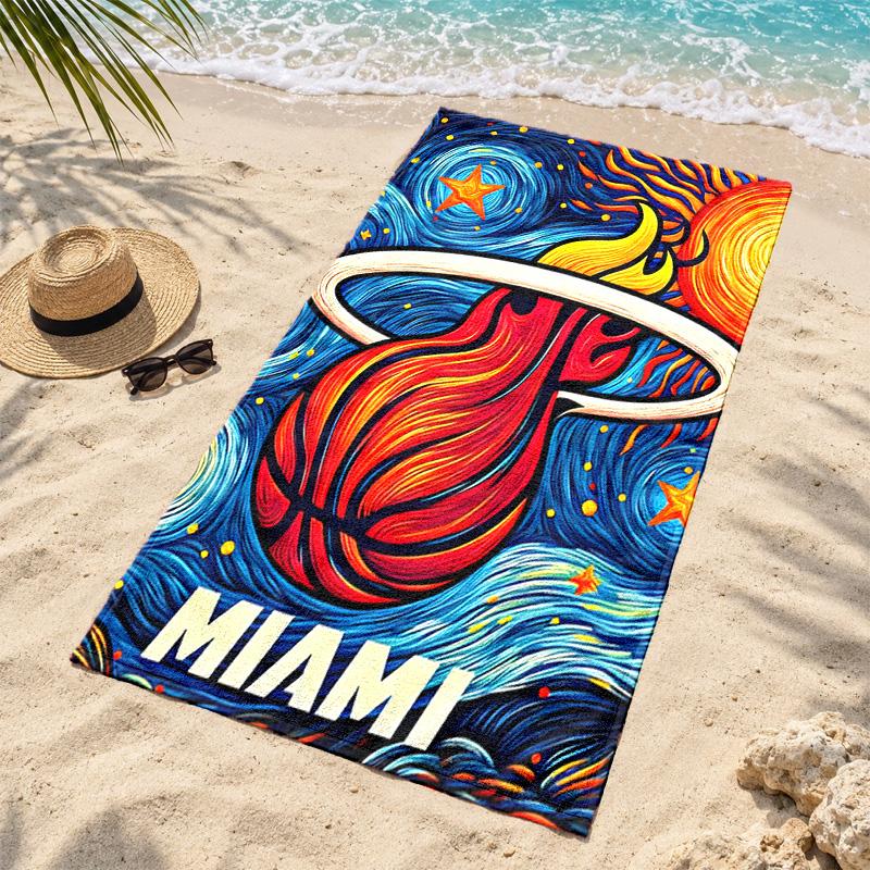 Пляжное полотенце Miami Heat Быстросохнущее, не прилипает песок, легкое, для путешествий, плавания, кемпинга