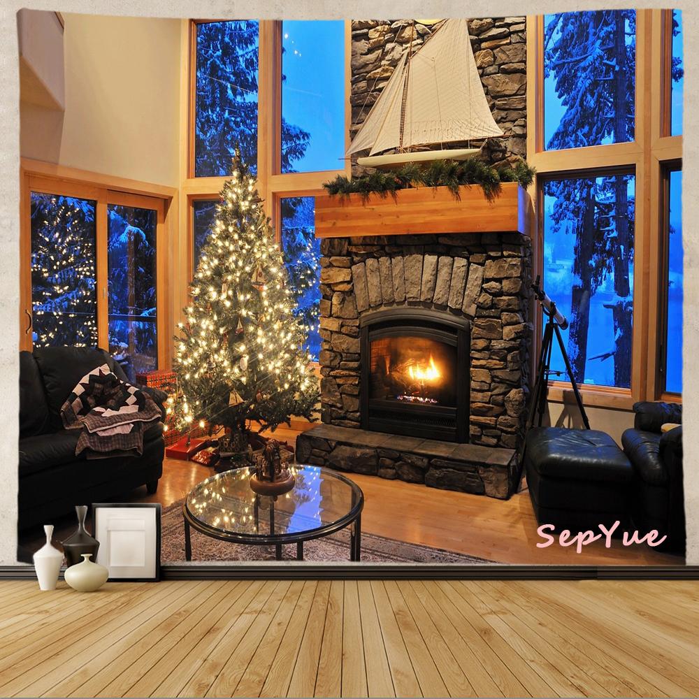 SepYue рождественские носки каминная елка праздничное украшение гобелен с принтом хиппи винтажный большой 3d тканевый настенный гобелен