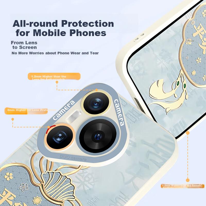 XP Huawei Pura70Pro Phone Case, Full Lens Protection for P70Pro+, Shockproof Heat Dissipation Silicone Case with Lanyard - Antique White Desig
