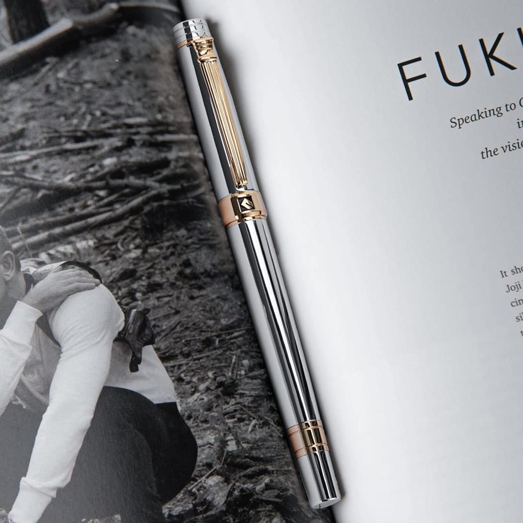 Keyzor Luxury Fountain Pen Fancy Silver 24K Gold Plated Fine Converter Gift Journaling Calligraphy Smooth Writing Pen for Women Men - Pen, Nib,