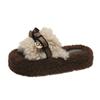 Women Platform Fur Slippers Home Cotton Flats Mules Shoes Winter 2025 Casual Flip Flops Fashion Cozy Slingback Zapatillas Mujer