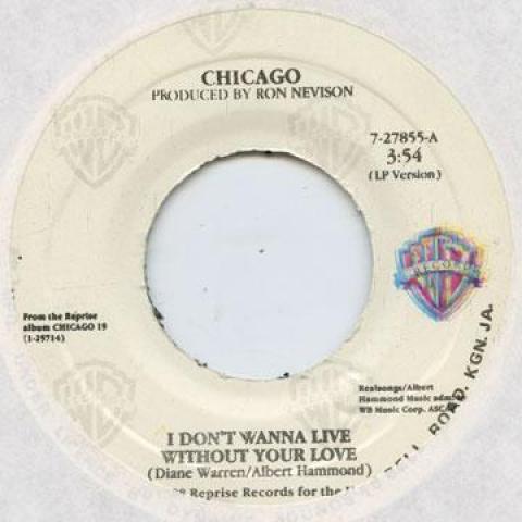 Пластинка 7 дюймов CHICAGO - I Don't Wanna Live Without Your Lov Warner Bros. 1988 Ямайка Рок