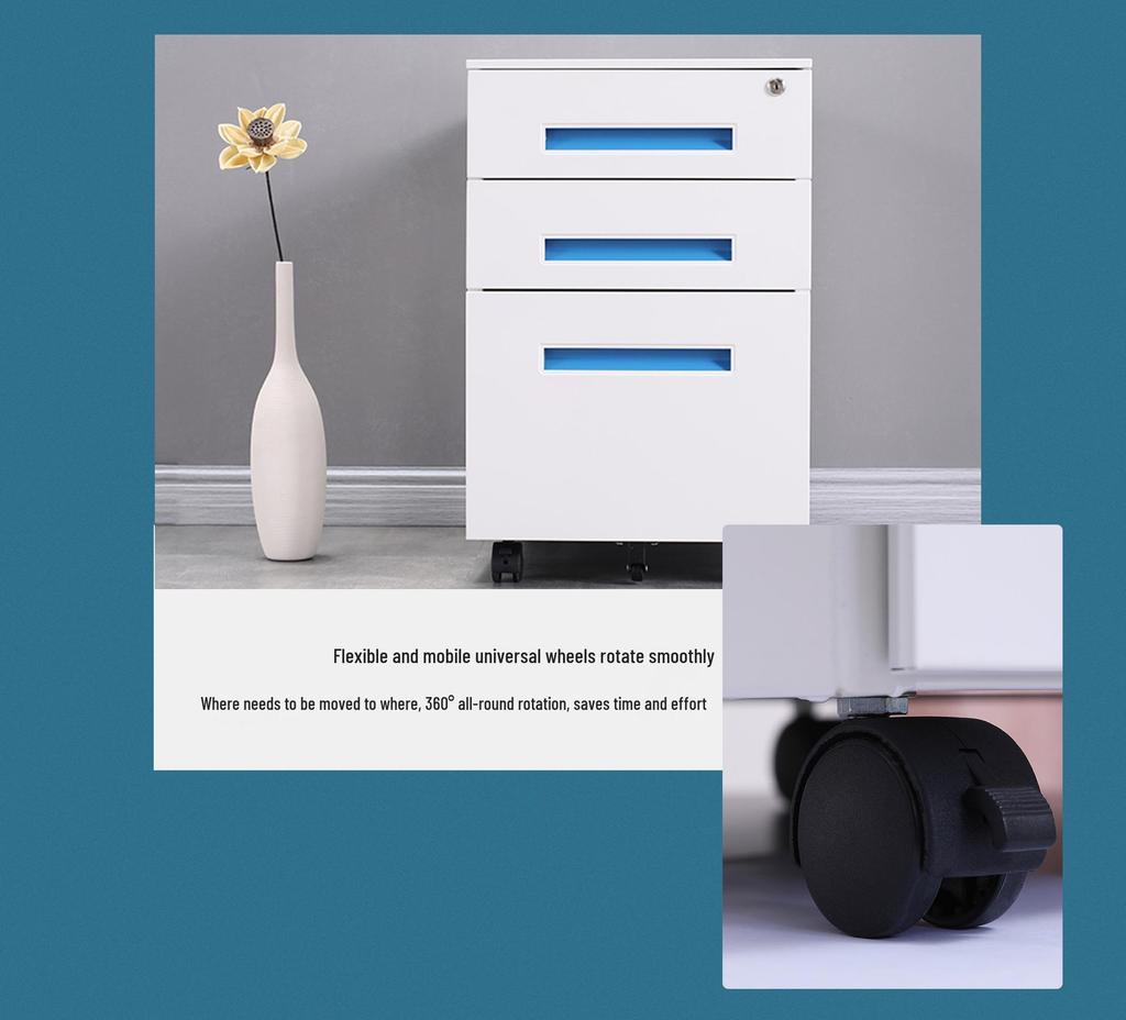 Mobile Three-Drawer Metal File Cabinet with Lock for Under-Desk Office and Printer Storage