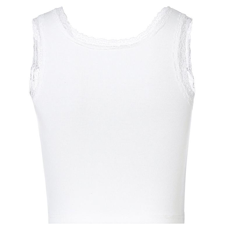 Белый укороченный топ с кружевной отделкой и мультяшным принтом, летняя одежда в стиле фея в стиле гранж для женщин, милые облегающие топы на бретелях в рубчик