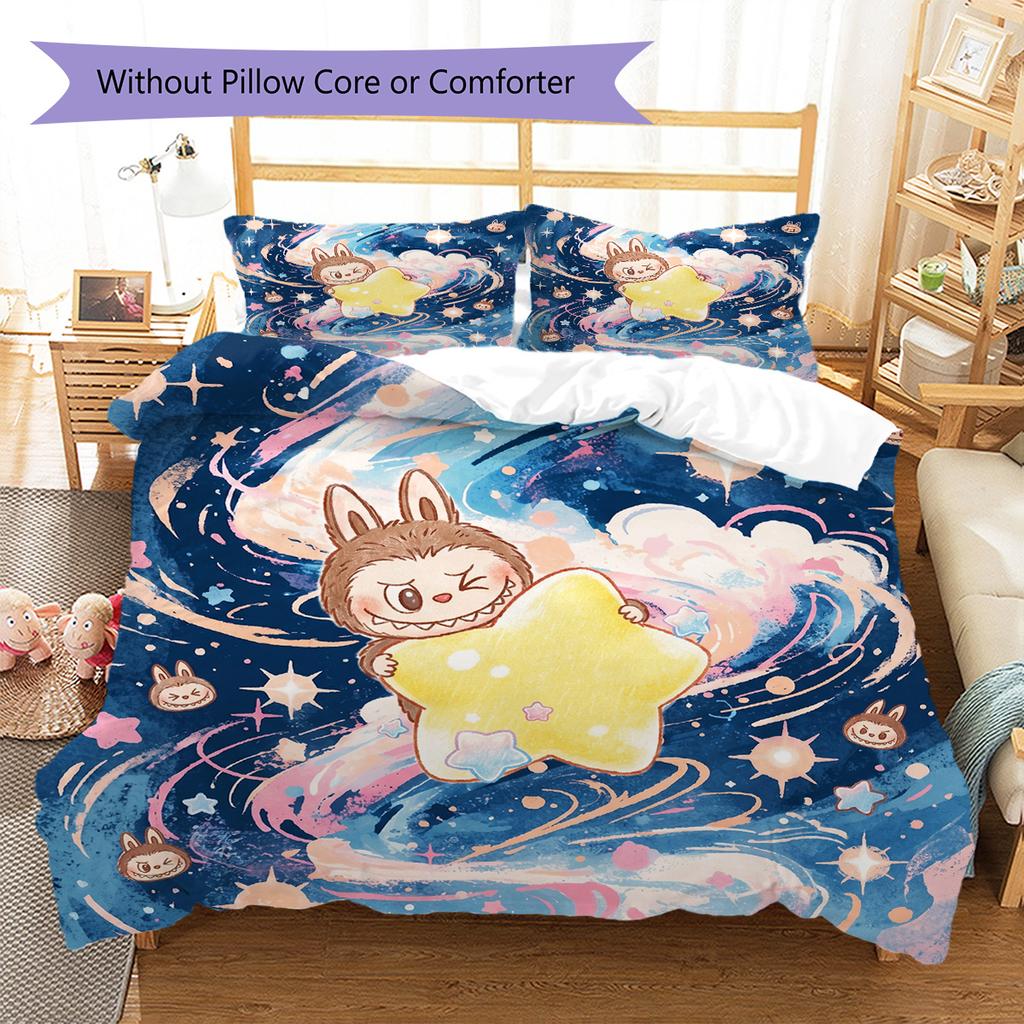 Labubu Pattern Bedding Quilt Set Quilt Cover Pillowcase Home Decoration Birthday Gift (1 * duvet cover + 2 * pillowcase, without core)