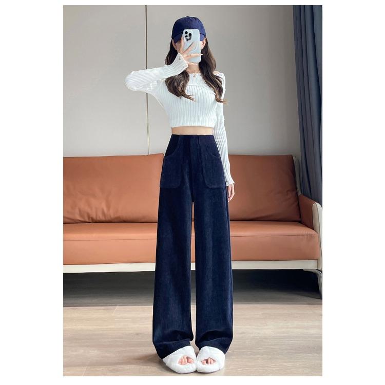 Модные красные вельветовые брюки с высокой талией, широкие брюки, повседневные свободные прямые брюки для женщин