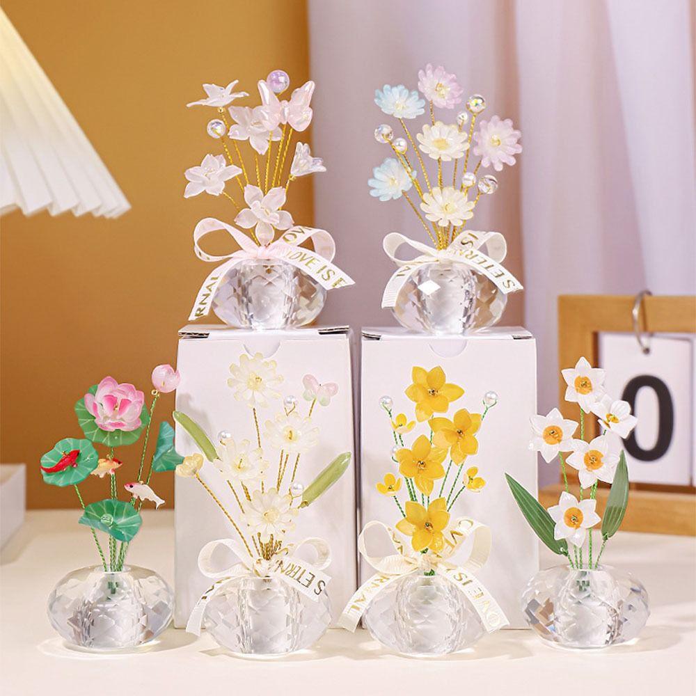Colorful Crystal Flower Decoration Creative Car Ornaments Mini Crystal Glass Flowers Table Decor