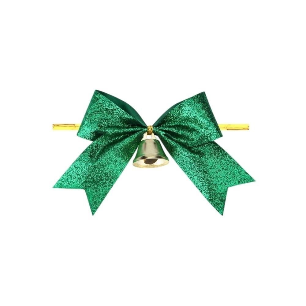 Red Bow Pendant Glitter Christmas Tree Ornament Party Christmas Bow with Bell Home Decor