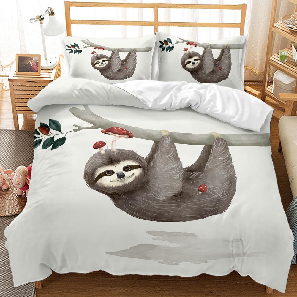 E-Commerce Animal Sloth Cartoon Quilt Cover Three-Piece Set Without Sheets