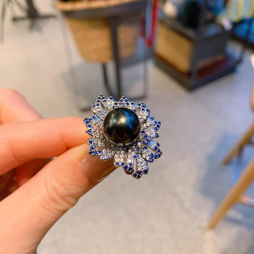 Австралийский рябчик жемчуг сапфир бриллиант, стильное кольцо, регулируемое кольцо