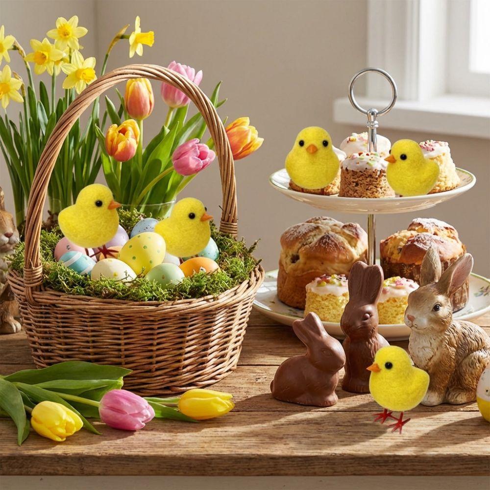 Flocking Plush Chicken Ornament Realistic Mini Chicken Toy Cute Plush Chicks Home Decor