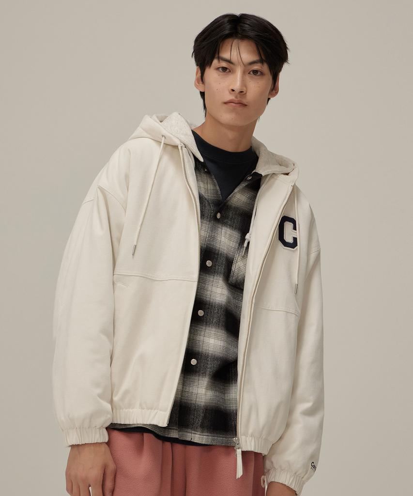 Covernat C Logo Heavy Oxford Hoodie Jacket Ivory