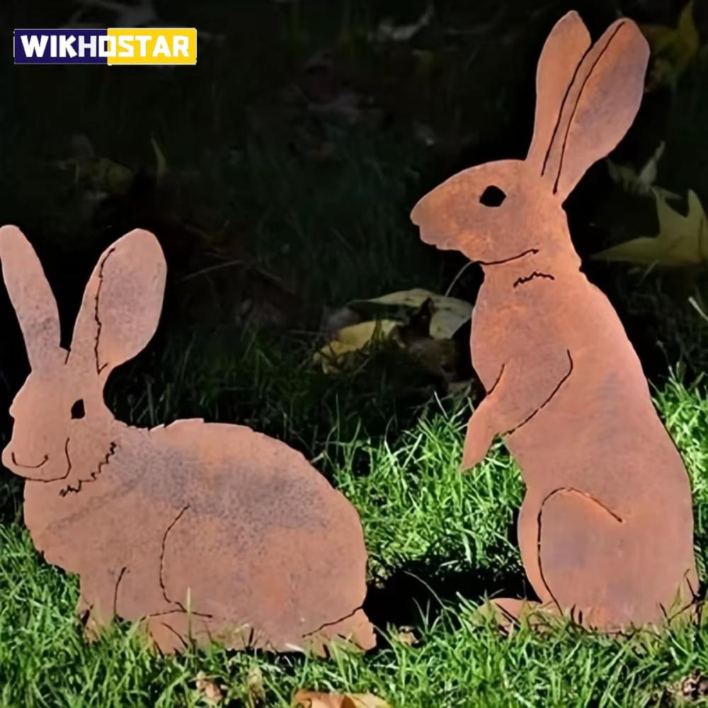 Садовый колышек из металла Rustic Rabbit - силуэт ржавого кролика, украшение двора для декора фермерского дома, идеально подходит для Рождества и Пасхи