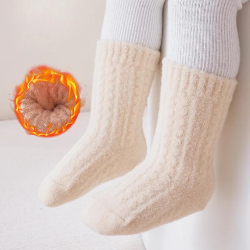 Зимние утолщенные теплые носки для новорожденных, детские гетры, однотонные носки для младенцев, детские спальные носки