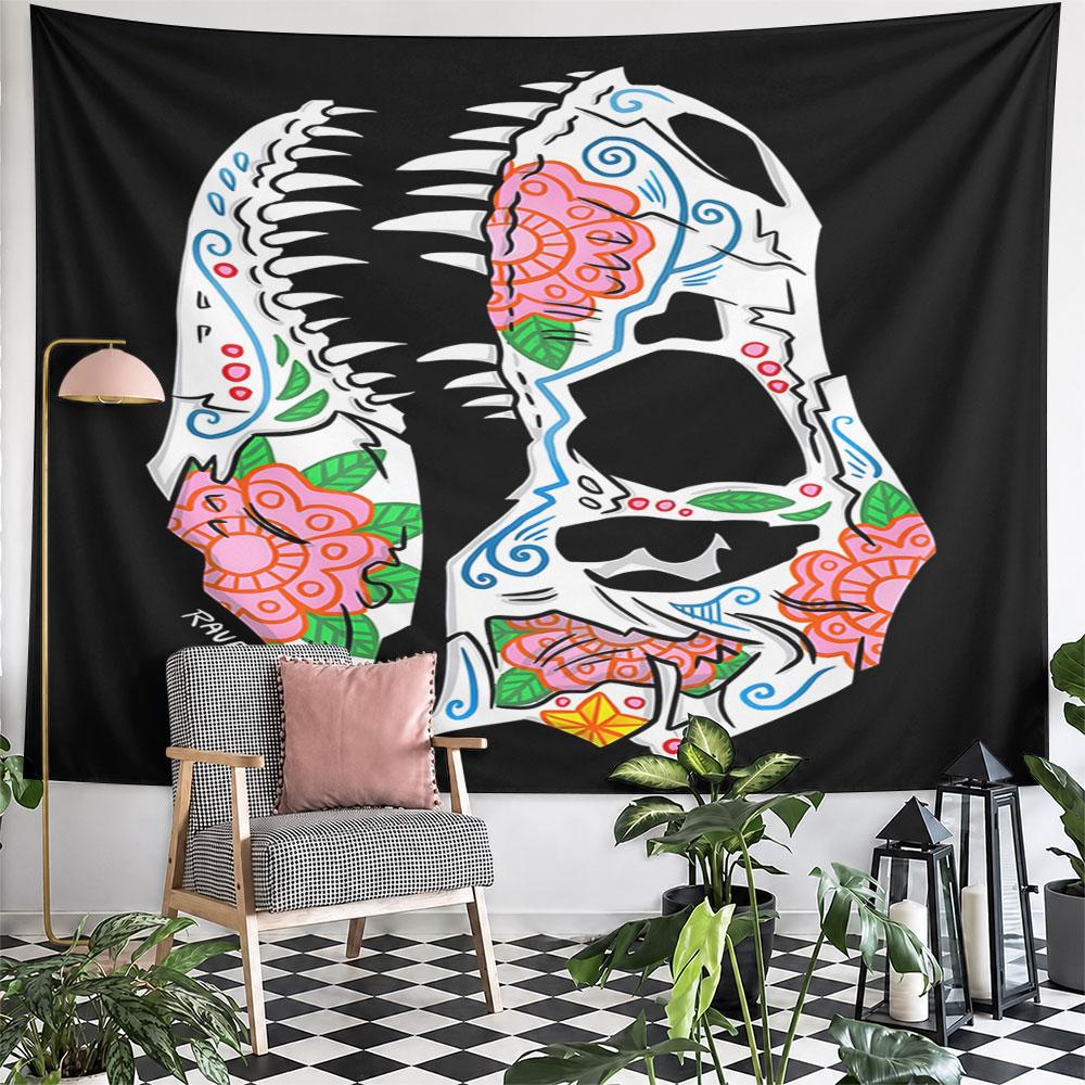 "Floral Dinosaur Skull Art Design" Pattern Wall Hanging Tapestry Decorative Tapestry Home Decor for Bedroom and Living Room