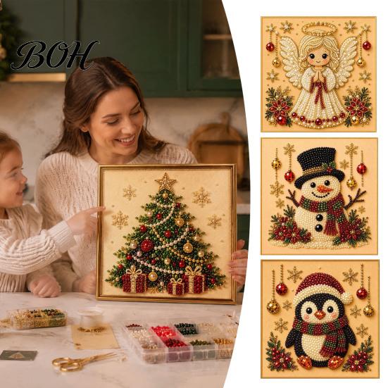Christmas Gift for Craft Lovers Xmas Faux Pearl Painting Kit, 3D Art DIY Winter Scene Set Holiday Project Adults, Festive Home Wall Decor Projects