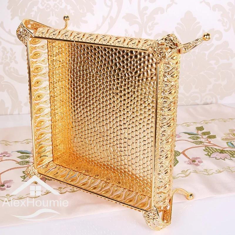 Retro Style Gold Serving Tray Fruit Snack Dessert Candy Storage Plates Dish Stand for Home Bar Party Coffee Wedding Decoration