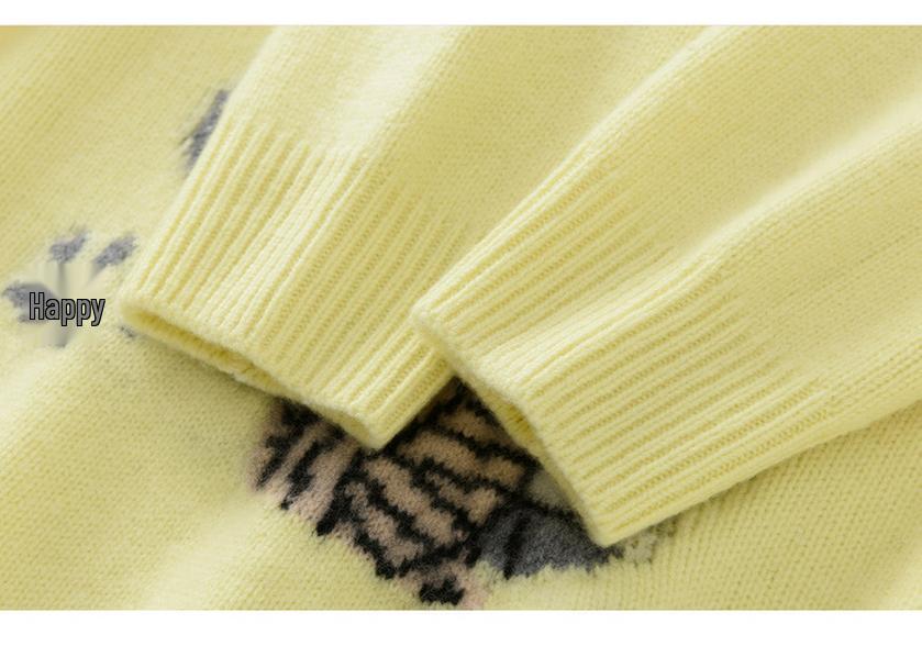 Cashmere Knit Cat Pattern Sweater - Autumn/Winter Loose Fit Round Neck Layer