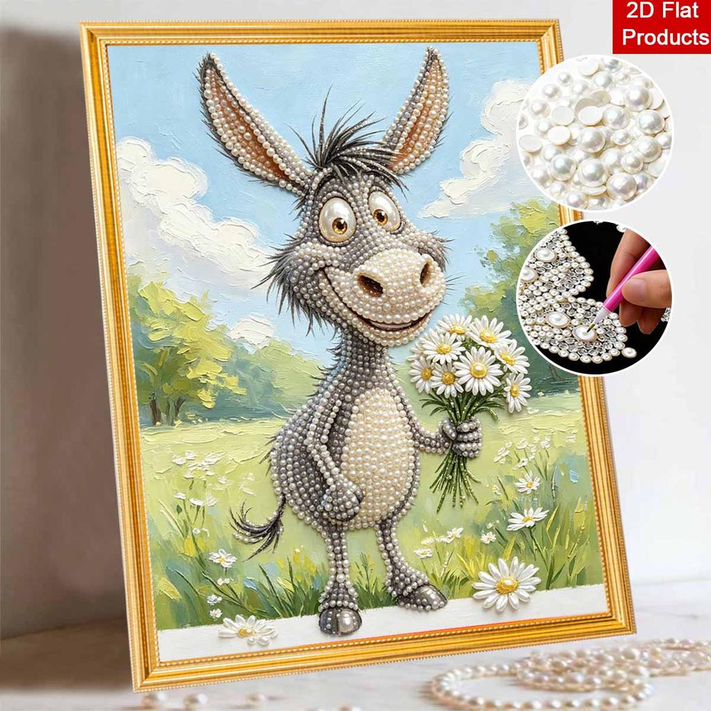 Pearl painting diy sticky diamond creative cute donkey daisy meadow floral diamond painting kit living room hanging painting