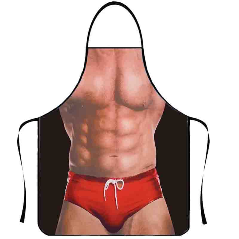 Practical Home Kitchen Apron Sleeveless Novelty Muscle Print Apron For Barbecue Festival Party Gift