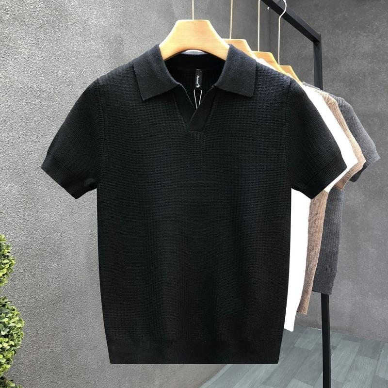 Men S V Neck Short Sleeve Knit Polo Shirt