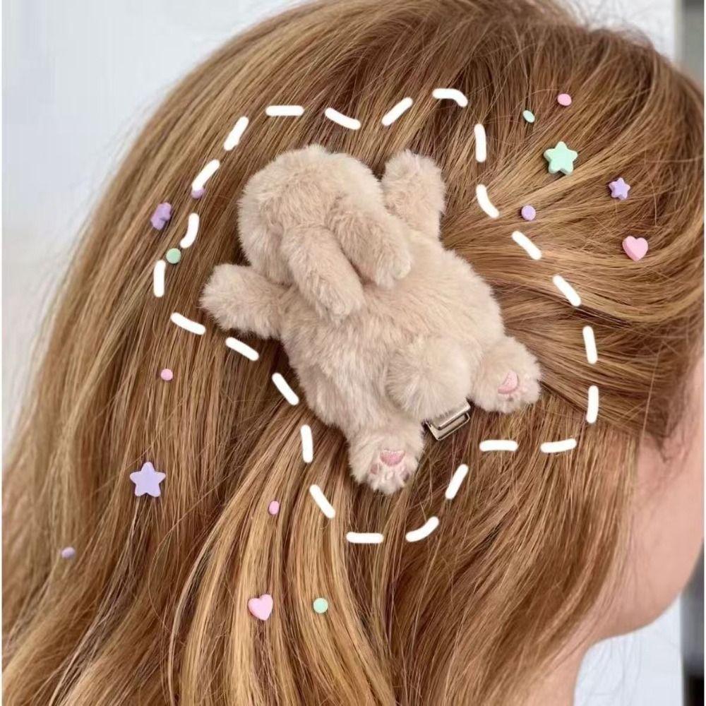 Plush Side Bangs Clip Soft Texture Rabbit Hair Clip Durable Bunny Barrette