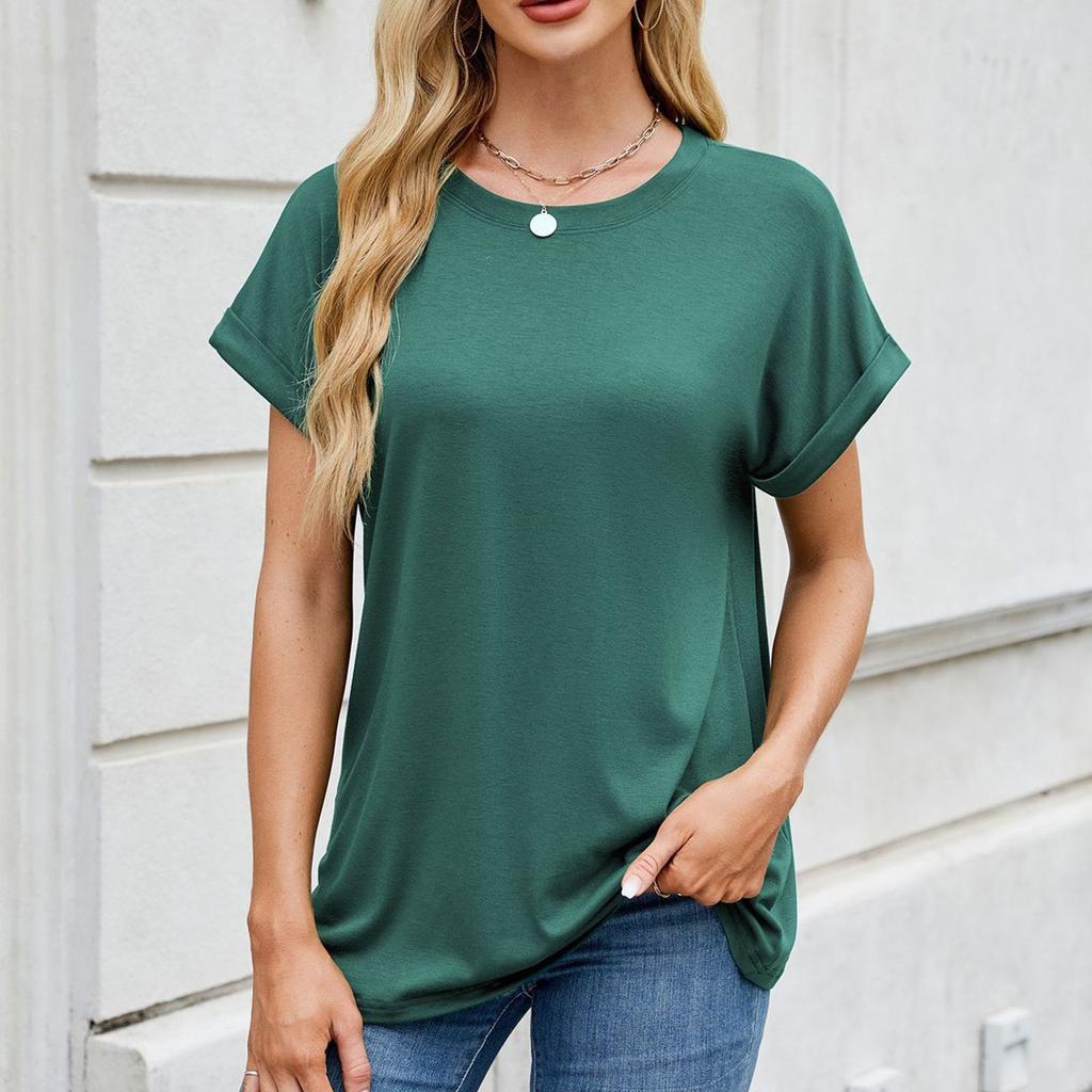Женская модная однотонная футболка с круглым вырезом и коротким рукавом