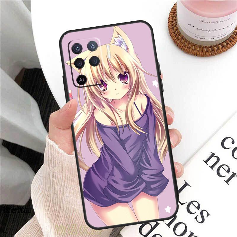 Чехол с аниме-девушкой-кошкой для Oppo A78 A54 A74 A94 A17 A57 A77 A76 A16 A96 A18 A60 A80 A40 A38 A58 A98 A15 A5 Pro
