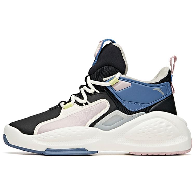 Anta Bastard Fleece lined High top Skateboard Shoes Women's Black Blue White 122048080-6
