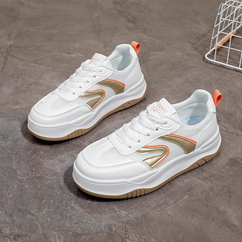 Женская обувь 2025 Весна Осень Новые Удобные Увеличение роста Шнуровка Прошивка Повседневная обувь Дышащие Сетчатые Кроссовки на платформе